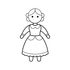 Outline Victorian Porcelain Doll On White Background