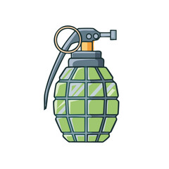 Illustration of an isolated hand grenade with green segmented shell and safety mechanism