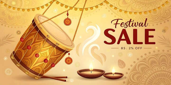 Festival sale with dhol drum and diyas