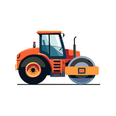 Naklejka premium Vibrant Orange Road Roller With Heavy Compaction Drum for Construction Projects
