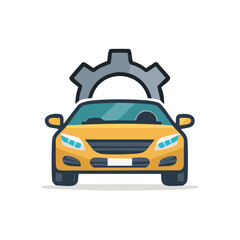 Yellow Car with Mechanic Gearwheel Symbolizing Auto Repair and Maintenance Service