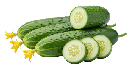 Isolated Cucumbers and Cucumber Slices