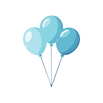 Celebration with floating helium balloons illustration. Joyful birthday balloons with blue color for party decoration, invitation.