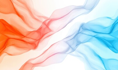 Abstract flow. Sweeping curves of color, transitioning from fiery orange to cool blue against a white background. Gradient, soft focus, and dynamic movement suggest elegance and fluidity