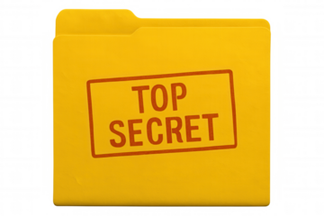 Confidential yellow folder revealing classified documents with transparent background, signaling high-level security protocols
