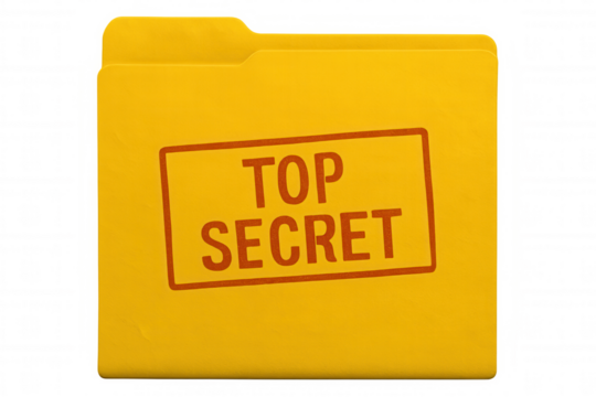 Confidential yellow folder revealing classified documents with transparent background, signaling high-level security protocols