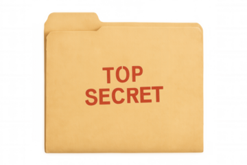 Manila folder containing highly confidential and classified information marked as top secret on a transparent background