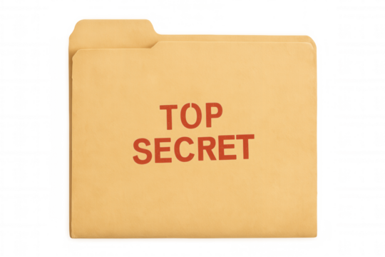 Manila folder containing highly confidential and classified information marked as top secret on a transparent background - Powered by Adobe