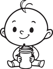 Obraz premium Cute baby holding a cup isolated on a white background