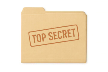 Manila folder with top secret stamp containing confidential documents isolated on transparent background, representing data protection and privacy