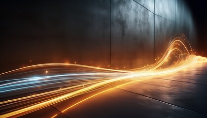 sparkling light trail against a concrete wall at night