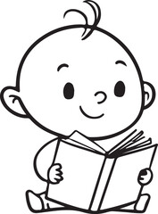 Cute baby reading a book isolated on a white background