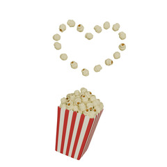 3D bucket filled with popcorn and heart-shaped popcorn