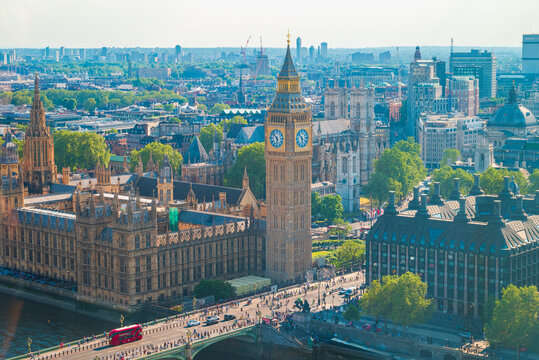 Aerial view of Big Ben clock tower in London Uk