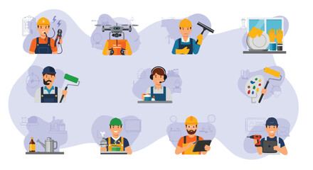 Diverse Professionals Handyman, Painter, Drone Operator & More Icons
