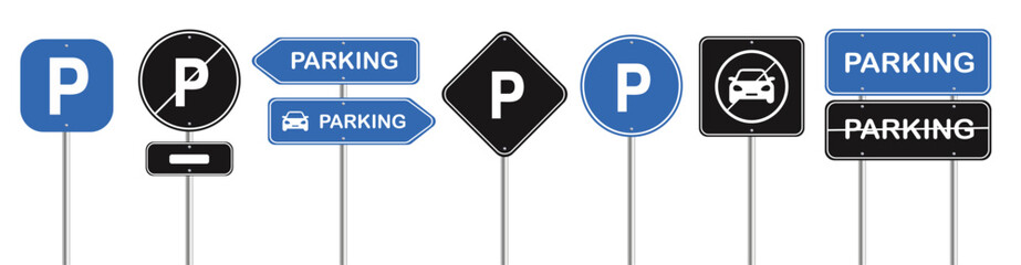 Parking icons set. Parking permit and prohibition. Vector EPS 10