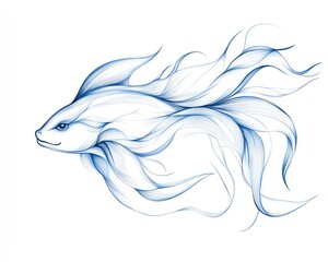 Ethereal fish illustration in shades of blue, depicted in a flowing, whispy style with an artistic eye. The tail and fins are elegantly shaped and detailed