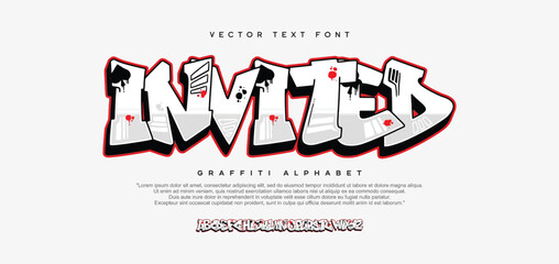 Invited, Colorful graffiti editable effect with paint wall concept. Alphabet Graffiti Joker text vector Letters	

