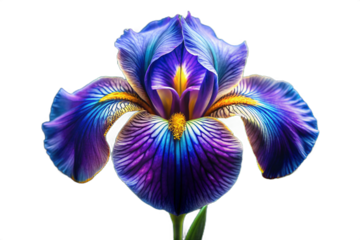 Vibrant blue and purple iris flower isolated on transparent background