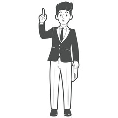 Vector Illustration of Businessman Pointing Up While Holding a Folder in Black and White