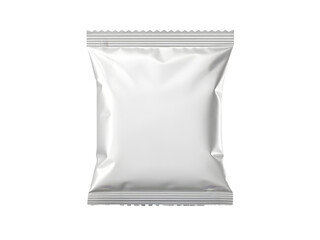 Blank white foil snack packet packaging isolated on transparent background
