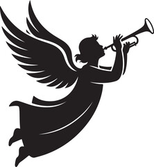 Angel blowing trumpet silhouette vector illustration design © Masud