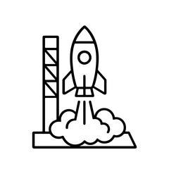 Fototapeta premium Line icon rocket launch vector on white background Vector line icon on white background
