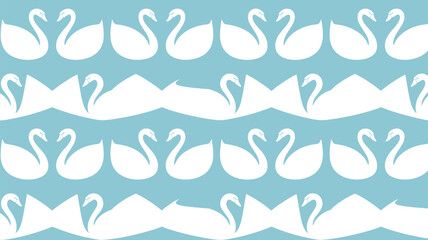 Fototapeta premium Repeating pattern of white swans with necks forming hearts on a light blue background design art