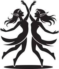 Elves dancing silhouette vector illustration design