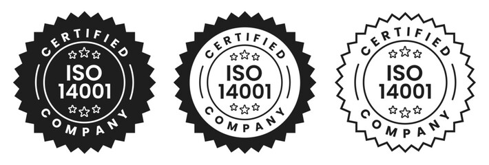 ISO 14001 Certified Company Stamp Badge Seal Label Quality Assurance Compliance Mark for Environmental Management Standard Certification Vector Illustration with Transparent Background