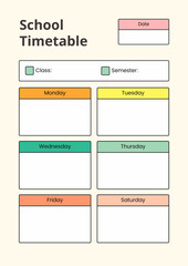 Blank printable school timetable template for organizing weekly lessons and activities
