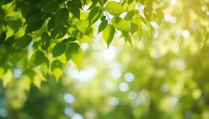 Fresh foliage backdrop with bright sunlight filtering through lush green leaves creating a peaceful, tranquil, and vibrant nature scene