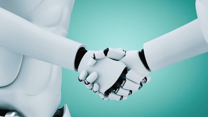 3D rendering hominoid robot handshake to collaborate future technology development by AI thinking brain, artificial intelligence and machine learning process for 4th industrial revolution. - Powered by Adobe