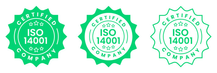 ISO 14001 Certified Company Stamp Badge Seal Label Quality Assurance Compliance Mark for Environmental Management Standard Certification Vector Illustration with Transparent Background