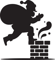 Santa climbing chimney silhouette vector illustration design