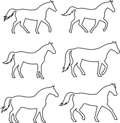 Horse outline vector icons, ideal for equestrian projects, cowboy themes, and country-style branding.