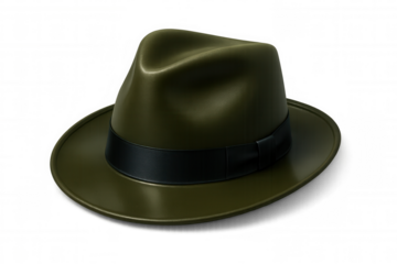Green vintage fedora creating soft shadow, stylish headwear ideal for retro design concepts