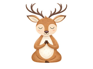 Naklejka premium Cute cartoon deer meditating in lotus position isolated on transparent background