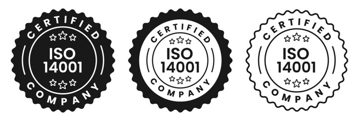 ISO 14001 Certified Company Stamp Badge Seal Label Quality Assurance Compliance Mark for Environmental Management Standard Certification Vector Illustration with Transparent Background