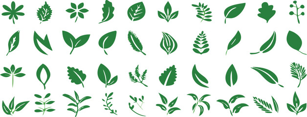 Leaf icons set ecology nature element, green leafs, environment and nature eco sign. Leaves on white background – for stock 
