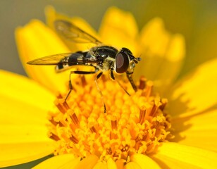 Hoverfly on a yellow flower