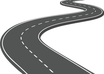Winding road isolated on transparent background, curved road with white lines, bending traffic road to horizon in perspective, winding empty asphalt highway - stock vector © RABBI