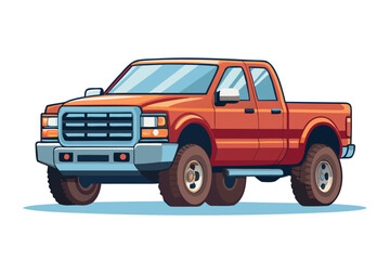 Large pickup truck with double cabin and wide platform, featuring modern vector style, showcasing robust design and vibrant colors, ideal for commercial use and visual storytelling