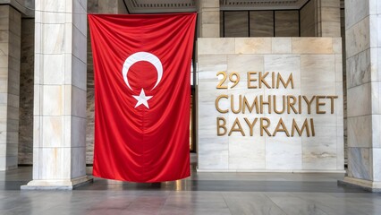 Turkey republic day celebration with turkish flag and cumhuriyet bayrami sign