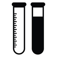 scientific glass beaker tubes icon in black color isolated on a square white backhround.
