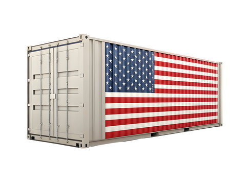 White shipping container decorated with american flag isolated on transparent background - Powered by Adobe