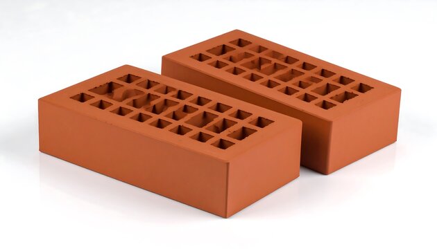 Two terracotta perforated bricks on a white background.