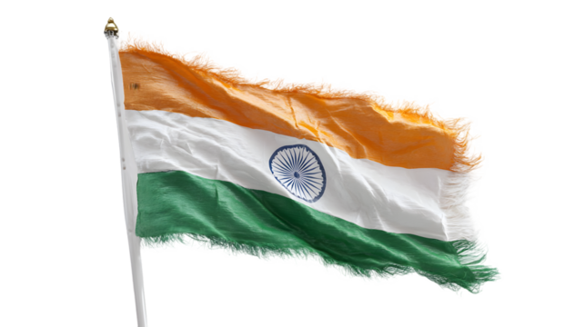 A close up shot of the indian flag waving in the wind with a black background in the clear sky