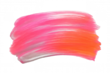 Gradient pink and orange paint brush stroke creating a colorful design element on transparent background