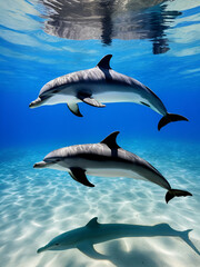 Fototapeta premium Playful Dolphins Swimming in Underwater Environment